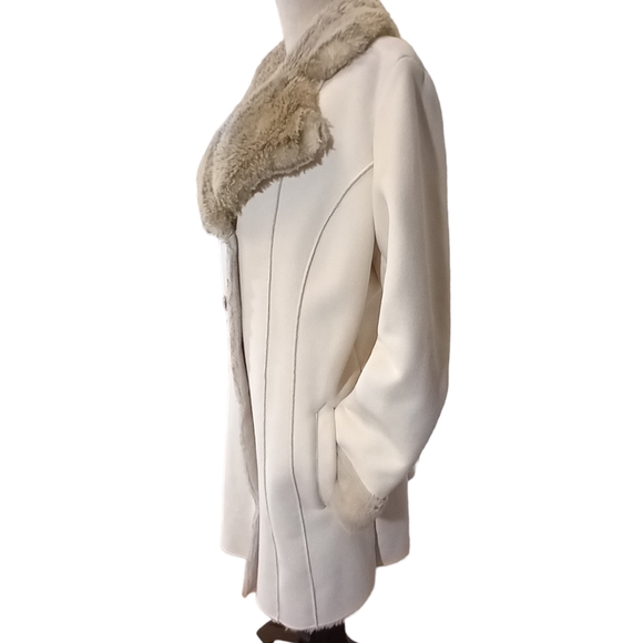 🏖️Soft Brushed Faux Suede w Faux Fur Lining Button Front Coat Size Large - Picture 4 of 13